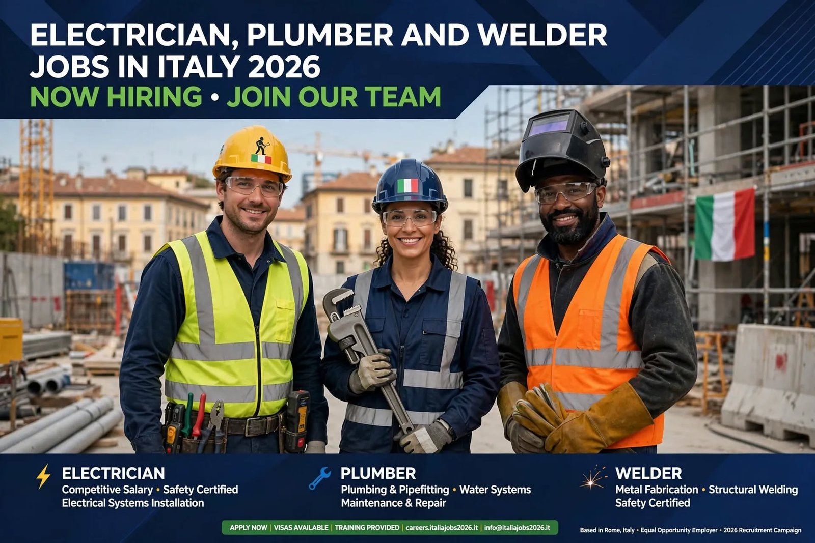 Electrician, Plumber and Welder Jobs in Italy